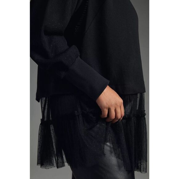 New Anthropologie Tulle Sweatshirt Black Oversized Size Small - Picture 6 of 14